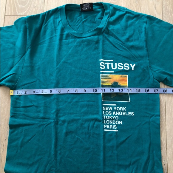 Vintage Stussy Teal Turquoise Sunset City T-shirt Size S - Picture 7 of 8